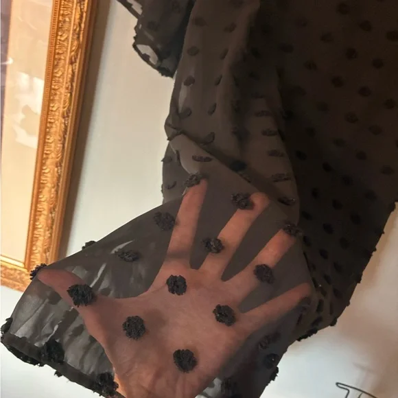 Blooming Jelly Black Polka Dot Chiffon Shift Dress V-Neck Ruffle Lined Sz M - Picture 8 of 8